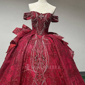 Vestidos de Quinceañera Rojos Wx76, Vestido de Fiesta para Niñas de 15 Años, Encaje con Pedrería, Mangas Desmontables, Falda de Princesa, Jancember - Product Image 5