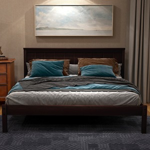 Cadre de lit plateforme noir minimaliste moderne avec lattes en bois, structure assemblable pour chambre à coucher et salon - Product Image 1