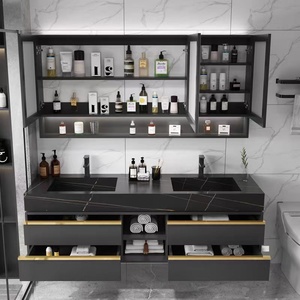 Meuble-lavabo mural de luxe européen 2025 avec double vasque et armoires de salle de bain avec miroir pour la famille ou l'hôtel - Product Image 3