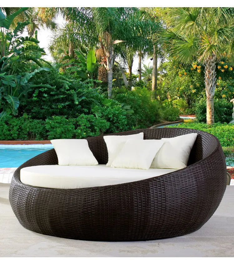 Patio piscine chaise de plage PE rotin jardin rotin lit chaise longue rotin extérieur osier rond lit chaise longue canapé