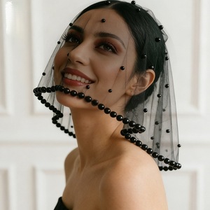 Hijab Corto con Perle Finte, <span class=keywords><strong>Velo</strong></span> in Tulle per Donne, <span class=keywords><strong>Accessori</strong></span> da <span class=keywords><strong>Sposa</strong></span> - Product Image 1