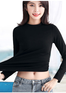 T-shirt amincissant à manches longues et col rond pour femme, 210 GSM, 95 % coton, 5 % élasthanne - Product Image 6