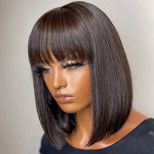 Perruque Bob à franges en dentelle 4*1, 100% <span class=keywords><strong>cheveux</strong></span> humains vierges brésiliens, perruque droite pour femmes, usage quotidien - Product Image 4