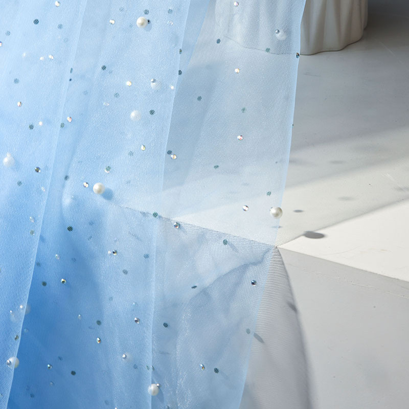 Luminous Pearl Embellished Tulle Mesh Fabric