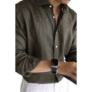Men's Casual Business 100% <strong>Linen</strong> Shirt Long Sleeve Breathable Pure <strong>Linen</strong> Solid Color Shirts - Product Image 3