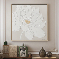 Peinture à l'huile abstraite florale blanche 3D - Art floral texturé fait main sur toile pour la décoration intérieure