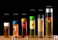 Botol Kaca Voss Bentuk Silinder Transparan dengan Tutup Sekrup untuk Air, Jus, Kopi, Sampel Gratis Aman 200ml 250ml 300ml 350ml 400ml