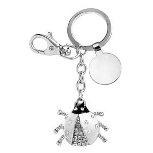 Porte-clés Coccinelle Blanche Plaqué Argent avec Pendentif Breloque en Cristal pour Sac ou Clés - Product Image 1