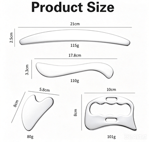 Herramienta de Masaje Gua Sha de Acero Inoxidable, Juego 4 <span class=keywords><strong>en</strong></span> 1, Tabla Ergonómica de Guasha para Lifting Facial y Drenaje Linfático con Bolsa - Product Image 3