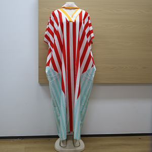 Nouvelle Robe Kaftan Longue Décontractée d'Été 2026 Rayée Rose et Bleue à Col en V Grande Taille, Robe Maxi Ample Africaine pour Femme, <span class=keywords><strong>Boubou</strong></span> Sénégalais - Product Image 6