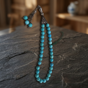 Tasbih en turquoise Firoza Cham de 10 mm, 33 perles, pour la pleine conscience spirituelle, la paix et la tranquillité - Product Image 3