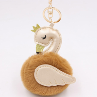 Porte-clés élégant Swan Boutique avec ouvre-bouteille, pendentif de portefeuille, boule de fourrure douce en peluche, design cygne, durable et écologique