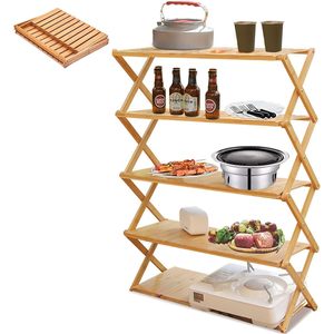 Bamboo Folding Rack 70x25x89cm Portable <b>Outdoor</b> Camping <b>Table</b> For <b>BBQ</b> Travel Indoor Use - Product Image 1