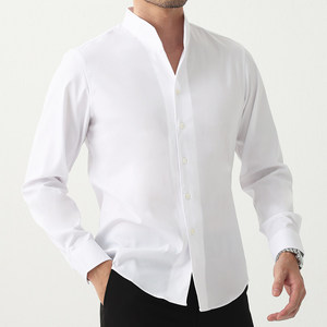 <span class=keywords><strong>Chemise</strong></span> coréenne d'automne à manches longues, col en V, perlée, respirante, infroissable, unie, extensible, style chinois moderne, coupe ajustée, pour affaires et décontracté - Product Image 1