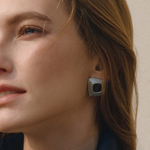 Geometric <b>Stud</b> <b>Earrings</b> Black Stainless Steel Everyday Wear <b>Fine</b> Jewelry - Product Image 2