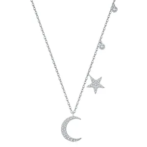 Dylam时尚女性饰品925纯银链周年月亮星钻石5A立方氧化锆吊坠项链