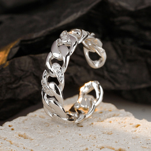 Bague ajustable en argent sterling 925 véritable, design original fait main, avec zircon, style cubain, tendance, pour mariage, femme, couple, cadeau - Product Image 1
