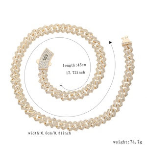 สร้อยคอและกำไลข้อมือแบบโซ่ลายข้าวหลามตัดชุบทอง 14K <span class=keywords><strong>ป</strong></span>ระดับเพชรซิร์คอน สไตล์ฮิปฮอ<span class=keywords><strong>ป</strong></span> สำหรับผู้ชายและผู้หญิง - Product Image 2