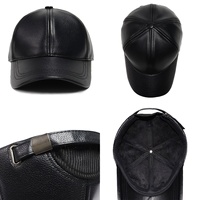 Casquettes de baseball en cuir verni à 6 panneaux avec doublure intérieure en polaire et logo personnalisé, sangle en cuir pour hommes – Vente en gros
