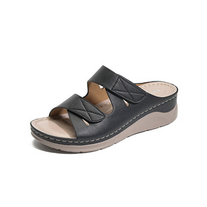 Elegant Black T-Strap Flat Sandals Open Toe Summer Women <b>Shoes</b> Genuine Leather Upper Rhinestone Decoration Buckle Closure - Product Image 2