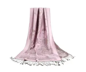 Wholesale High Quality Light Colors Pink Blue Gray White Paisley Jacquard Viscose Pashmina Scarves Hijab For Women
