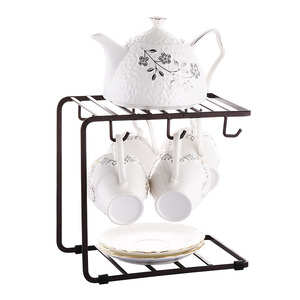 Japanese Style Iron Drip Cup Holder With <b>Stand</b> For Coffee Mug Saucer Home <b>Desktop</b> Use Square Shape No Drilling Required - Product Image 1