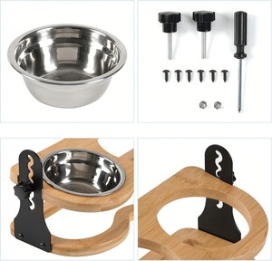 Cuencos para mascotas de acero inoxidable ecológicos simples y modernos con soporte de bambú pies antideslizantes para Gatos Perros decoración del hogar - Product Image 5