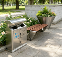 Poubelle extérieure moderne grande capacité en acier inoxydable 201, robuste et résistante aux intempéries, pour la décoration des rues commerciales