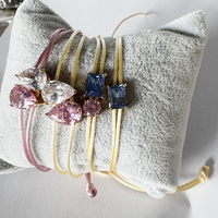 Bracelet en corde tressée multicolore fait main avec perle dorée et zircon cubique, réglable pour femme