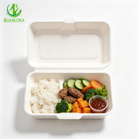 SUMKOKA Boîte à clapet jetable en bagasse 8*5 pouces à compartiment unique, sans PFAS, compostable, en canne à sucre, pour plats à emporter
