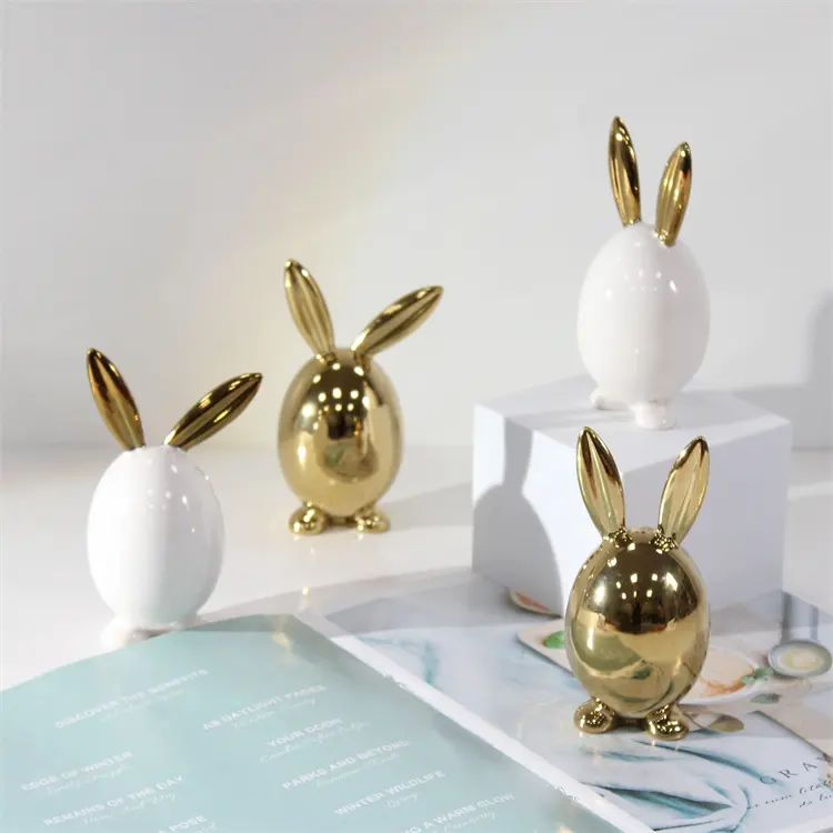 Easter items plating gold ceramic rabbit modern nordic home decoration minimalist luxury home decor for living room