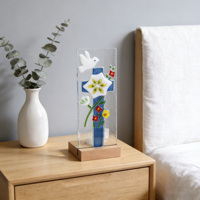 Portavelas de Pascua de Vidrio Fundido Hecho a Mano con Diseño de Cruz y Paloma, Rectangular, Exquisita Decoración Artística de Vidrio Fundido para Espacios Habitables