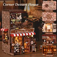 Maison d'angle DIY Sweet House : Kit de puzzle 3D en bois de plus de 200 pièces, scène miniature de pâtisserie avec LED, cadeau pour adultes de 14 ans et plus