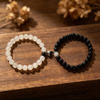 Bracelet extensible en perles de pierre naturelle 8 mm bicolore magnétique pour couple, personnalisé, vintage, bijoux de mode estivale pour femme, vente en gros
