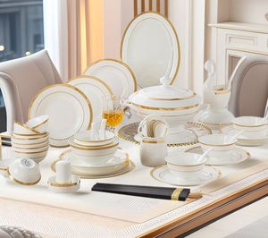 Juego de Vajilla de Cerámica con Diseño <span class=keywords><strong>Blanco</strong></span> de Phnom Penh, Juego de Platos y Tazones de Cerámica, Apto para Lavavajillas, para <span class=keywords><strong>Restaurante</strong></span> - Product Image 2
