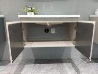 Ensemble de meubles de salle de bain WJL, nouvelle conception moderne, miroir éclairé en PVC, lavabo en céramique mural, 80 cm