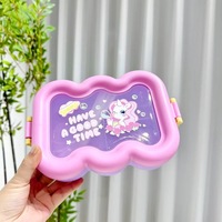 Boîte à bento ondulée pour enfants en PP avec ensemble de couverts, couvercle à fermeture à pression, fenêtre transparente, boîte à lunch portable pour l'école, boîte à lunch pour enfants avec dessin animé