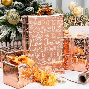 MAYPLUSS Foil Christmas <b>Wrapping</b> <b>Paper</b> 17 Inch X 33 Feet Rose Gold Script Snowflake Anti Curl Roll - Product Image 2