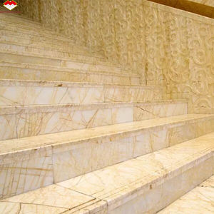 Brothers Stone Modern Gepolijste Witte Marmeren Wandpanelen, Vloer, Rand, Trappen en Tafelontwerpen met Gouden Aders en Spin-Gold Textuur - Product Image 3