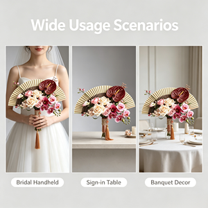 Éventail floral de style oriental pour mariée, fleurs artificielles décoratives pliables avec pompon, accessoire de photographie pour mariage, fiançailles, cérémonie - Product Image 4