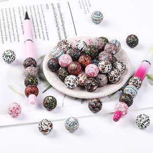 Usine en gros nouveau 15mm transfert d'eau imprimé léopard diamant motif Silicone perles bijoux Bracelet perles en vrac - Product Image 4