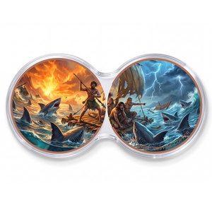 Moneda Conmemorativa de 1 oz .999 de Cobre Fino con Impresión UV, Diseño de Ataque de Tiburón en Mar Tormentoso, Set de Monedas de Supervivencia, Medallón de Aventura, Regalo - Product Image 1