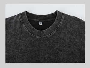 T-shirt décontracté pour homme, col rond, 100 % coton, coupe ample, imprimé 3D, style vintage délavé à l'acide, uni et oversize - Product Image 4