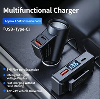 Pengisi Daya Mobil 5 Port Multifungsi 12-24V Konverter Pemantik Rokok Universal QC3.0 18W 3A Adaptor Pengisian Cepat Tipe-C
