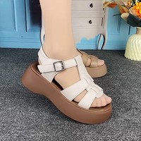 Sandales plates à plateforme pour femmes, à bout ouvert, avec bride à boucle unique, dessus en PU, semelle extérieure en caoutchouc, respirantes, légères, confortables, toutes saisons