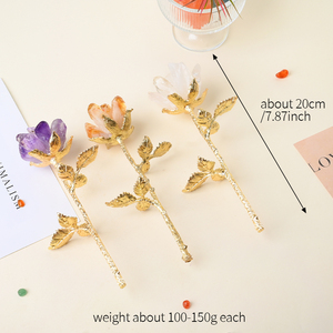 Rose en pierre artisanale dorée à tige, idéale pour la guérison et la décoration, vente en gros, pour cadeau - Product Image 5