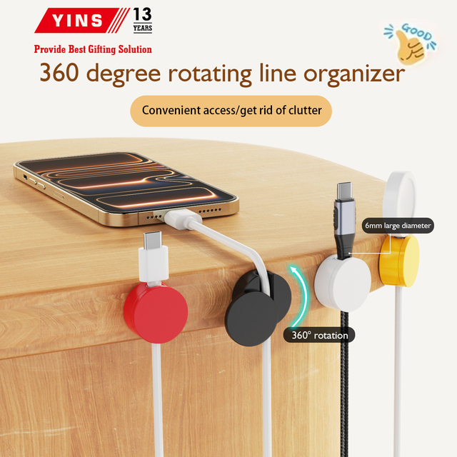 360 Rotating Magnetic Plastic Cable Organizer Durable Strong Adhesive Wire Holder for USB-C Lightning for Cables Desktop