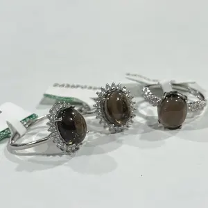 Оптовая продажа ювелирных изделий из натурального драгоценного камня S925 кольцо дымчатый кварц хрустальные кольца для женщин и мужчин и подарок