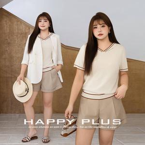 Conjunto de Top de Punto Beige y Pantalones Cortos Color Caqui para Mujer, Manga Corta, Color Sólido, Estilo Casual para el Trabajo y Vacaciones N9252 - Product Image 2