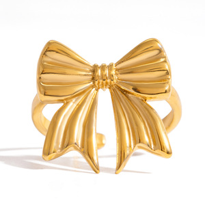 Bowknot <b>Open</b> <b>Ring</b> 18K Gold Plated Stainless Steel Women's Fashion Jewelry Gift Geometric Design - Product Image 5